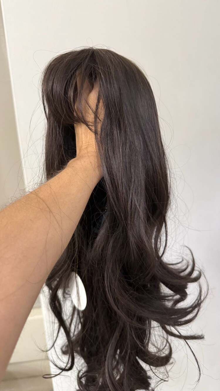 23-inch Long Wavy Synthetic 3/4 Half Wig with Hairnet Cap, Dark Brown